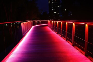 Brightly lit walkway in Sydney showcasing vibrant colors at night, Bridge Lights On Walkway At Night Sydney, Australia