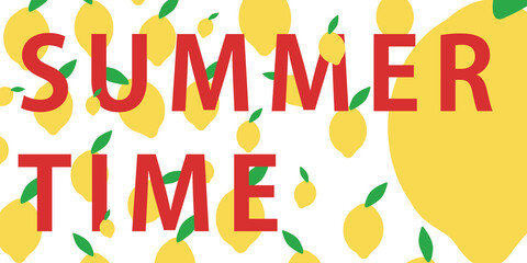 Illustration banner with the image of yellow lemons and the inscription "summer time", transparent background

