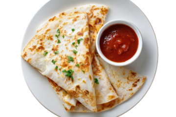 Quesadillas on a plate with salsa
