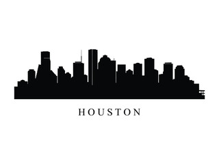 Naklejka premium Houston Skyline Silhouette: A stark black and white silhouette of the iconic Houston skyline, depicting the city's modern architecture.