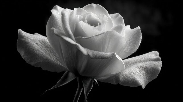 Blooming rose showcasing intricate detail against a contrasting black background