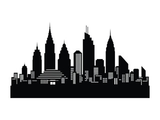 Cityscape Silhouette: An abstract depiction of a modern cityscape silhouette, showcasing the elegant architecture of towering skyscrapers against a clear sky.