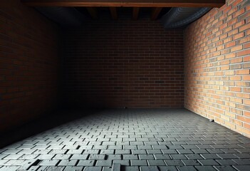 Empty brick room, stark lighting, rough texture,  design, brick wall