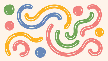 Illustration of colorful curved lines and circles on a light background creating a playful design