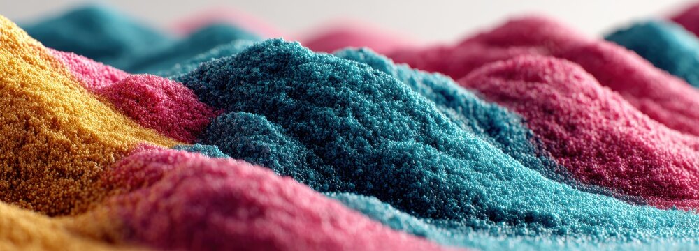 Close-up view of colorful sand grains showing fine textures under soft lighting - Powered by Adobe