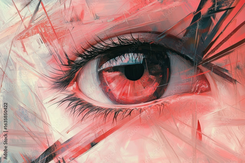 Poster data processing and scope scanning represented through a vividly illustrated eye, data processing an