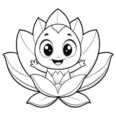 Vector art of cute baby character emerging from a lotus flower, isolated on white background