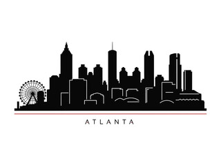Atlanta Skyline Silhouette: A striking silhouette of the Atlanta skyline against a minimalist backdrop, showcasing the city's iconic architecture in a sleek, modern design.