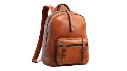 Tan leather backpack, front view