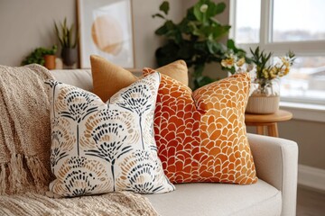 Soft cushions with intricate prints add warmth and charm to cozy