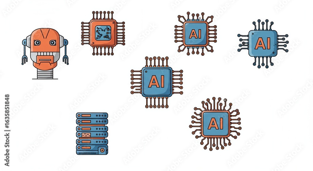 Poster illustration showcasing the components and concepts in artificial intelligence design and