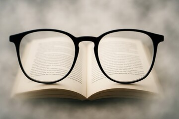 Glasses resting on an open book with blurred background creating a dreamy atmosphere