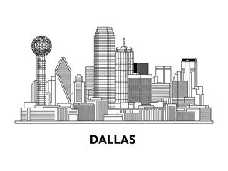Obraz premium Dallas Skyline Silhouette: An artistic and modern linear portrayal of the Dallas skyline, featuring iconic architectural elements, with its imposing buildings, a testament to the city's grandeur.