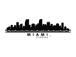 Obraz premium Miami City Silhouette: A striking silhouette of Miami's skyline, a dramatic monochrome representation of urban architecture, embodying the vibrant city.