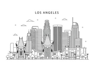 Fototapeta premium Los Angeles Skyline : A sleek, architectural illustration of the iconic Los Angeles skyline, presenting a clean and modern aesthetic with key landmarks.