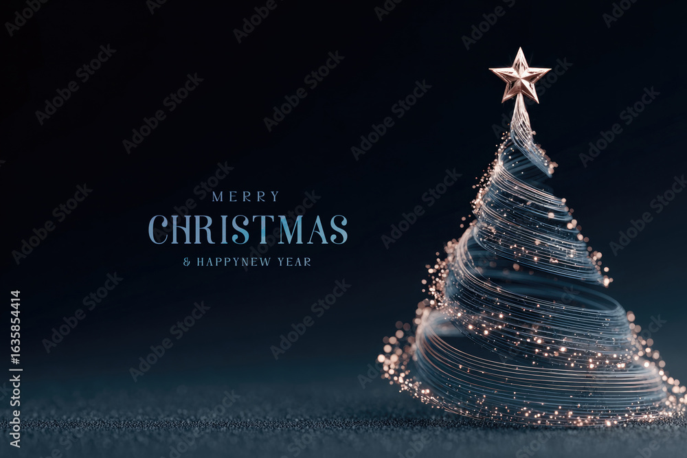 Poster swirling lines create an elegant christmas tree, sparkling with