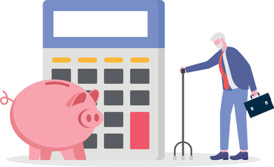 Retirement planning, pension fund, senior financial security concept with character.

