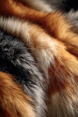 Detailed view of long dog fur with color variations on a plush velvet couch