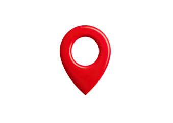 Isolated red location marker on black background. 3D rendered, glossy, bright red, simple, round, pointy, digital, map pin, navigation, travel