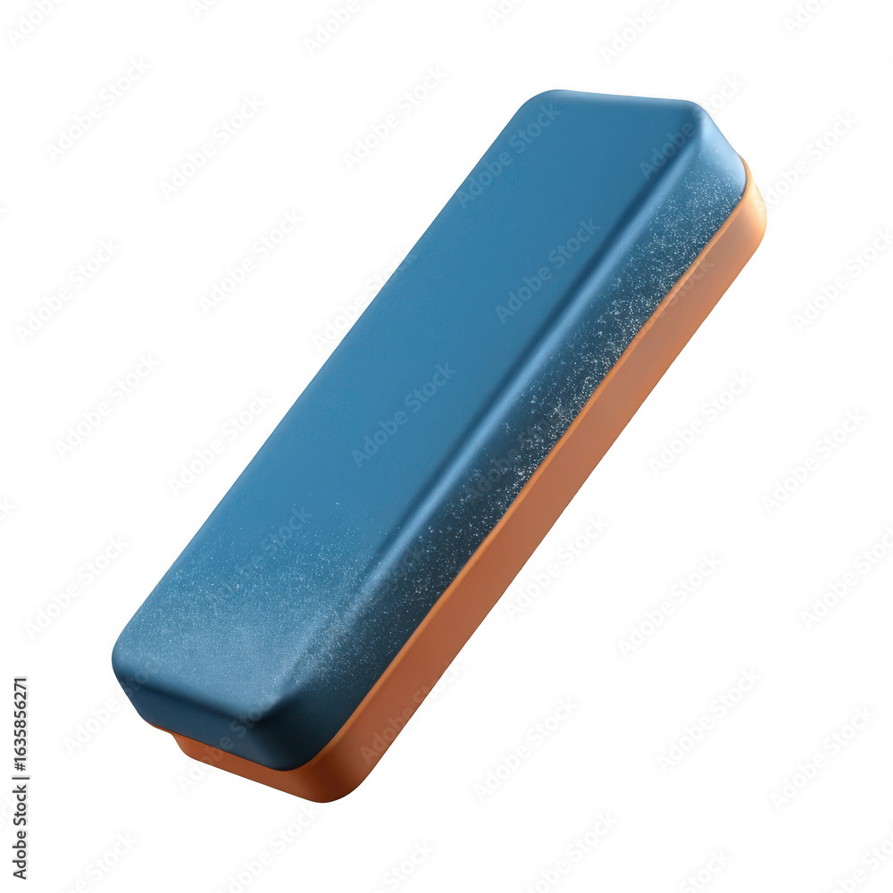 Poster 3d rectangular bar soap with blue and orange layers isolated on transparent background