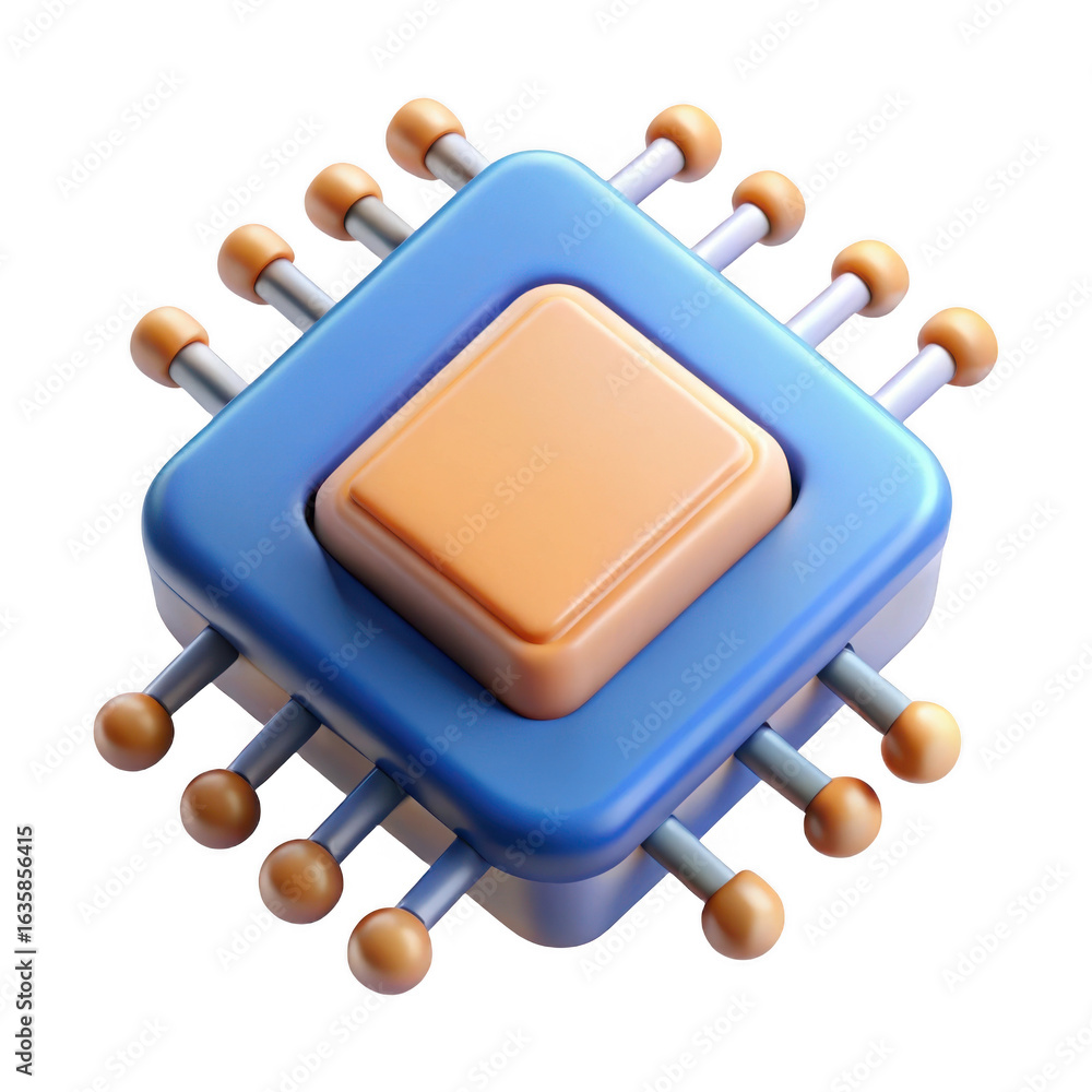 Poster 3d microprocessor chip isolated on transparent background