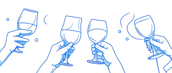 Hand-drawn illustration of people raising glasses