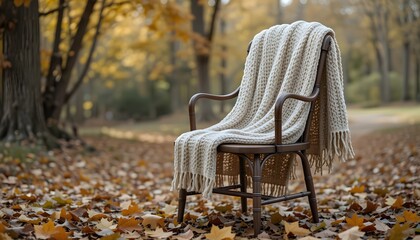 나무 의자와 니트 블랭킷