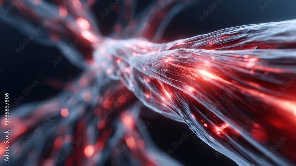Aufkleber medical 3d render of skeletal muscles under strain pulsating with bright red signals indicating elec
