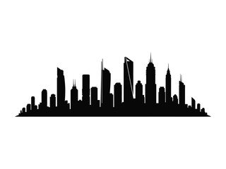 Fototapeta premium Urban Silhouette: A striking cityscape, depicted in stark black and white, showcases the architectural beauty and dynamic energy of the city, capturing the essence of an urban landscape.