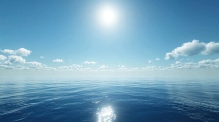 Fototapeta premium Vast ocean under a bright, cloud-filled sky