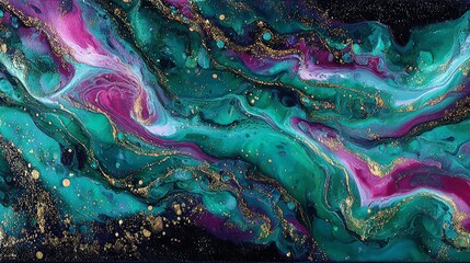 Abstract Liquid Marble Art With Gold Glitter And Vibrant Colors