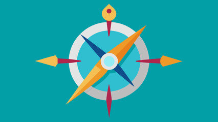Abstract Compass Design Teal Background Orange Blue Red Paintbrush Pointers
