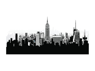 New York City Skyline Silhouette: A sophisticated black and white silhouette showcases the iconic skyline of New York City, offering a stylish perspective.