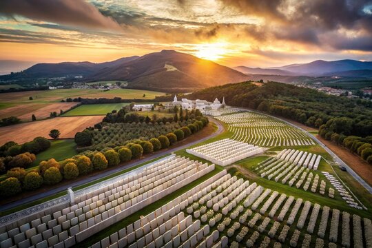 Drone View Polish Cemetery Montecassino Italy - WWII Memorial Aerial Photography