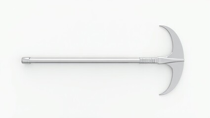 Fototapeta premium Silver-colored, crescent-shaped axe weapon, viewed from above.