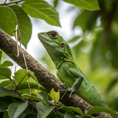 Fototapeta premium green lizard on a branch