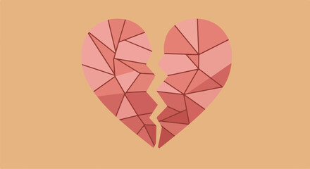 Broken geometric heart, isolated on solid background, for use in emotional content