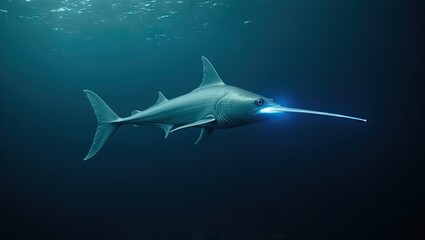 Fototapeta premium Striking image of a marlin swimming in the deep ocean.