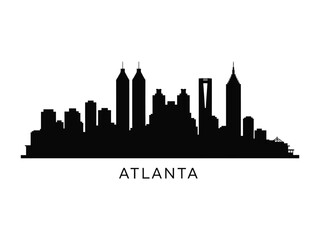 Atlanta Skyline Silhouette: A sleek, bold silhouette of the Atlanta skyline, a graphic representation of urban architecture, showcasing the iconic cityscape in striking black and white.