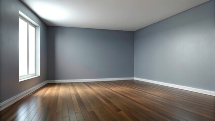 Fototapeta premium Empty Room 3D Render: Grey Walls, White Ceiling, Parquet Floor, 8K Ultra HD