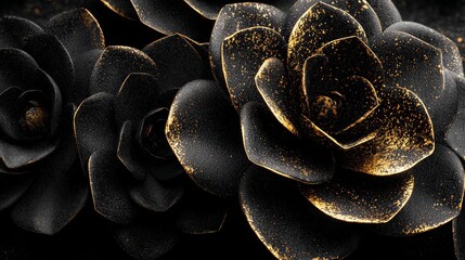 Black And Gold Glittering Floral Design
