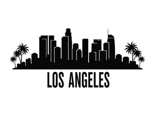 Los Angeles Skyline Silhouette: A sleek, black silhouette of the Los Angeles skyline, showcasing iconic buildings and palm trees, with LOS ANGELES elegantly inscribed below.