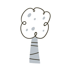 Abstract tree in doodle Scandinavian style. Simple trunk and contoured crown, forest plant. Spring and summer nature. Modern childish kids flat vector illustration isolated on white background