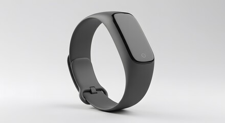 Obraz premium Gray fitness tracker with dark screen touch button resting on a pale gray surface