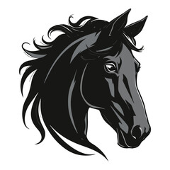 Elegant Black Horse Head Illustration with Flowing Mane a Majestic Animal Depicted in a Striking Artistic Style