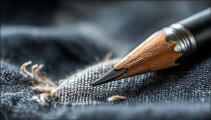 Close-up of pencil point on dark fabric