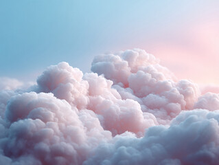 Dreamy, pastel pink clouds fill the frame against a soft blue sky. Evokes serenity, peace, and ethereal beauty. Perfect for backgrounds, dreamy themes, and inspirational content.