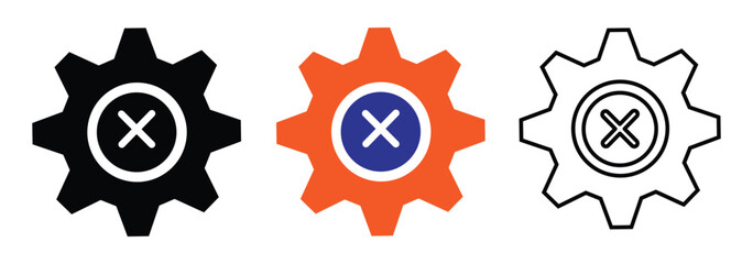 Gears shapes line icons. Flat machine gear icon. Wheel cogwheel vector. Simple outline isolated elements. Black gear.