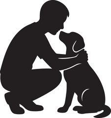 A silhouette of person hugging dog, love for animals, clean silhouette