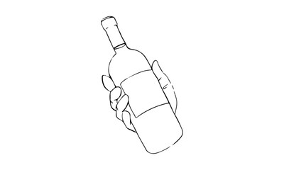 Hand Holding a Wine Bottle - Line Drawing